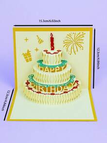 1 bộ-Thiệp chúc mừng bánh sinh nhật 3D, Thiệp chúc mừng bánh sinh nhật 3D, Thiệp chúc mừng sinh nhật có thể ghi, Trang trí tiệc sinh nhật, Tiệc mừng em bé - Nhiều màu - Xem 2