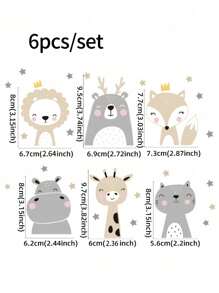 6pcs/Set Cute Cartoon Animal Switch Sticker With Smiling Face For Kids' Room Decorationbaby Shower Family Decorations Gifts