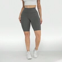 WOMEN'S HIGH WAIST FITNESS GYM LEGGING BERMUDA SHORTS - 黑色 - 查看 9