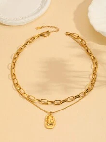 1 件欧式风格不锈钢几何多层链项链吊坠 - 金黃色 - 查看 4