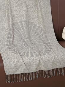 1pc Women's Bohemian Vintage Paisley Tassel Jacquard Pashmina Scarf, Headscarf Shawl, Suitable For Daily & Festival Wear, Autumn/Winter Fashion - Grey - View 4