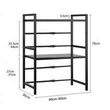 Giá để lò vi sóng, kệ đựng đồ nhà bếp có thể mở rộng, phù hợp cho lò vi sóng, nồi cơm điện, khay đựng gia vị, kệ 2 tầng đặt sàn. - màu đen - Xem 1