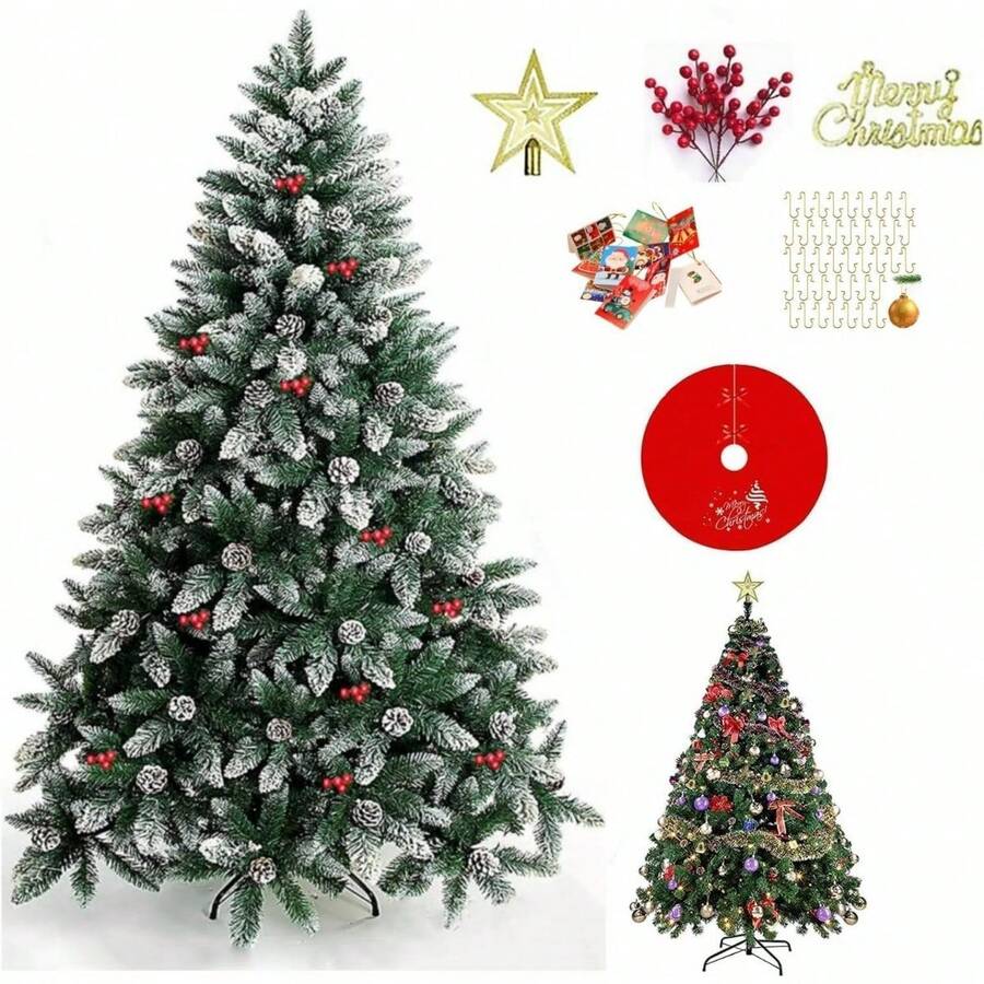 Artificial Christmas Tree, 6ft 1250 Branches, Flocking Spray White