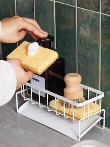 1 pezzo Porta spugne e accessori da cucina in bianco/grigio/nero, organizer per lavello, per spugna, strofinaccio, spazzola e porta asciugatura