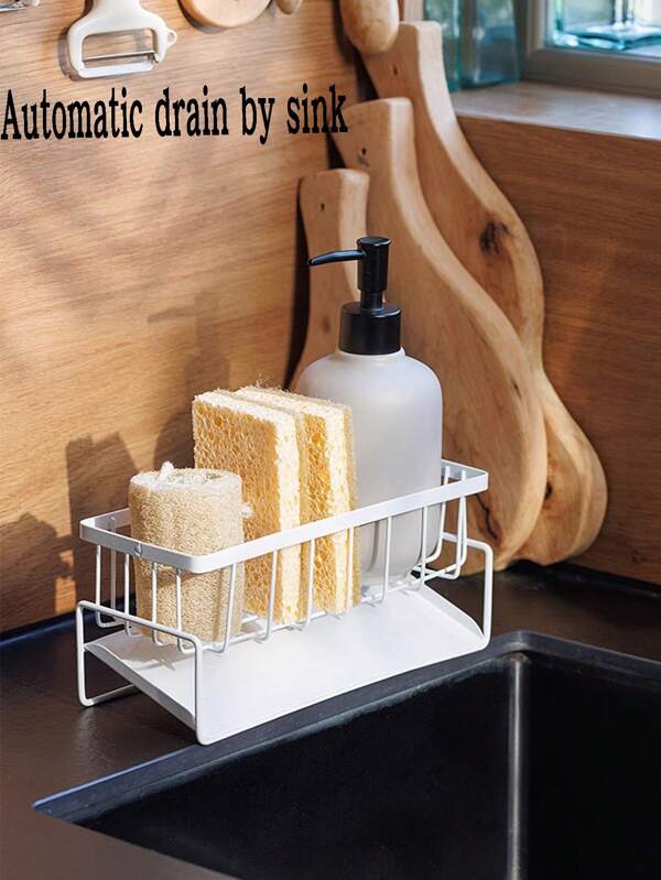 1 pezzo Porta spugne e accessori da cucina in bianco/grigio/nero, organizer per lavello, per spugna, strofinaccio, spazzola e porta asciugatura