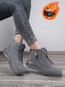 Giày bốt đi tuyết có khóa kéo cho nữ, cao đến giữa bắp chân, lót nhung, đế dày, chống thấm nước, lót nhiệt, giày bốt đi tuyết ấm áp thường ngày ngoài trời, phong cách cho các cặp đôi - Xám - Xem 6