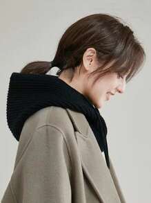 1pc Cozy Knit Hooded Scarf With Ear Flaps - Stretchy, Drawstring Closure, Unisex Winter Hat - Knitted Hat - View 4