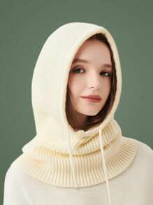 1pc Cozy Knit Hooded Scarf With Ear Flaps - Stretchy, Drawstring Closure, Unisex Winter Hat - Knitted Hat - View 5