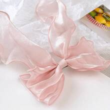 1 件优雅甜美粉色公主风格超大蝴蝶结荷叶边丝带按扣发饰，柔软优雅，春季情人节情人发夹