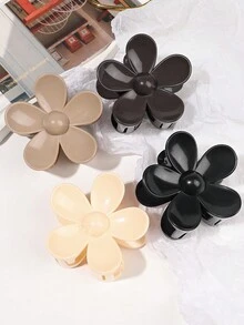 4 chiếc kẹp tóc hình hoa màu be đơn giản đa năng, làm bằng nhựa ABS bóng, phong cách nghỉ dưỡng bãi biển - Nhiều màu - Xem 2