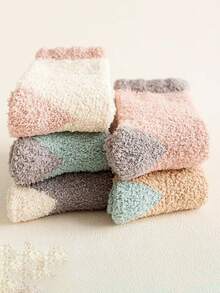 5 双珊瑚绒保暖冬季厚袜子，可爱长款睡衣袜 - 彩色 - 查看 2