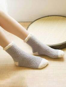 5 双珊瑚绒保暖冬季厚袜子，可爱长款睡衣袜 - 彩色 - 查看 5