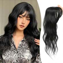 18 Inch Fringe Clip In Hair, 360° Cover Clip In Fringe Fake Hair Extensions Clip In Wavy Hair Bangs For Women French Fringe Bangs With Temples Clip In Hair Extensions For Daily Wear - Black - View 1