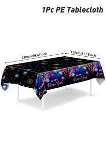 1Pc 220*130cm Happy New Year Plastic Tablecloth,Colorful Fireworks Pattern Table Cloth Decorations,Rectangular Tablecover For 2026 New Year Christmas Eve Decor,2026 Happy New Year Party Decorations Background Table Cover,Home Decor,New Year's Eve Table Decor,New Year Party Supplies,Kitchen Dining Table Decoration,Table Ornament,Christmas