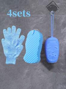 4 Pieces Bath Body Cleansing Set, Including Sponge Silicone Double-Sided Bubble Brush, Fish Scale Pattern Three-Dimensional Sponge Bath Wipe, Gloves Five-Finger Scrub Bath Towel, For Bath, Bath Accessories, Exfoliation, Shower, Living Room Home Bedroom Bathroom Home Decoration, Travel Supplies, Weddings, Parties, Birthdays, Gifts - Multicolor - View 13