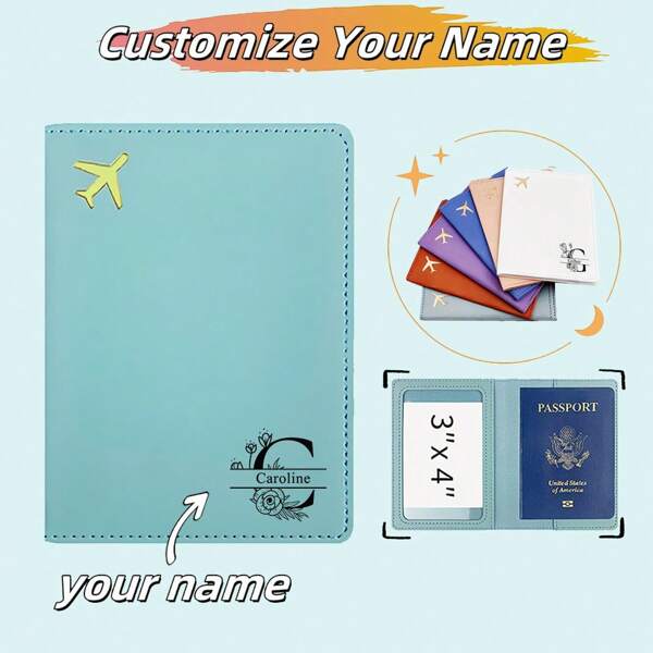 Porte-passeport personnalisé avec lettre et nom, fournitures scolaires pour les étudiants en vacances, porte-passeport de voyage en avion, porte-passeport en cuir PU pour hommes et femmes, jeunes, étui de protection pour passeport et billet, étui de voyage pour l'extérieur, rangement pour billets, cadeaux pour camarades de classe et amis, cadeaux pour voyager à l'étranger