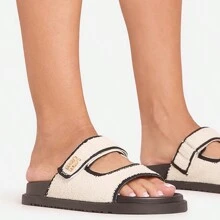 Ego Belle Logo Detail Double Strap Flat Slider Sandal In Cream Knit - White - View 2