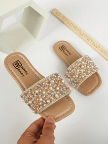 Nuevas sandalias de verano hechas a mano con diseño de diamantes brillantes y tacón cuadrado, cómodas y lindas, para niñas y bebés, fashionables y elegantes, ideales para fiestas al aire libre, ocio y playa - Rosa - Ver 7