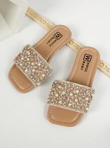 Nuevas sandalias de verano hechas a mano con diseño de diamantes brillantes y tacón cuadrado, cómodas y lindas, para niñas y bebés, fashionables y elegantes, ideales para fiestas al aire libre, ocio y playa - Rosa - Ver 3