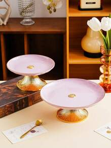 1pc Round Cake Stand With Gold Base, Decorative Tray For Christmas Gift, Wedding Party, Holiday