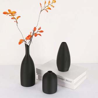 1 件优雅黑色塑料花瓶 - 波西米亚风格装饰中心装饰品，适合家庭、办公室和客厅