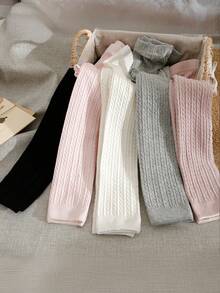 1 quần legging dệt kim cáp cho bé gái, phong cách tối giản sang trọng, cạp cao, thích hợp để mặc tã, thoải mái, mềm mại, thân thiện với da, không bó sát, phong cách Tây Ban Nha để mặc bên trong hoặc bên ngoài - Nhiều màu - Xem 10