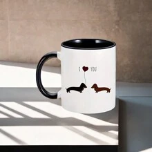 1 个腊肠犬主题图案陶瓷咖啡杯，送给爱狗人士的创意礼物，11 盎司多功能陶瓷杯，送给爸爸、朋友、同事和家人的有趣节日礼物，适合办公室下午茶咖啡杯，适合家庭早餐牛奶杯、咖啡杯、冷饮杯、马克杯、水杯、奶茶杯，可重复使用的陶瓷材质，也适合派对创意礼物。