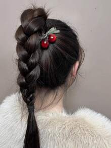 1 pieza Nuevo Clip de Cabello con Lazo de Cereza Marrón, Diseño Elegante y Dulce, Adecuado para Niñas y Mujeres para Fiestas, Ir al Trabajo, Vacaciones, Accesorios de Cabello de Otoño e Invierno para Mujeres