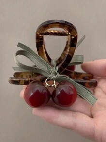 1 pieza Nuevo Clip de Cabello con Lazo de Cereza Marrón, Diseño Elegante y Dulce, Adecuado para Niñas y Mujeres para Fiestas, Ir al Trabajo, Vacaciones, Accesorios de Cabello de Otoño e Invierno para Mujeres