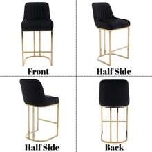 WAHSON OFFICE CHAIRS 2PCS Wahson Breakfast Bar Stools Dining Chairs Velvet Counter Chairs With Backrest & Golden Base, Kitchen Bar Chairs Counter Stools For Home Bar Dining Chairs Dining Table And Chairs - Black - View 5
