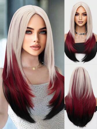 Blonde And Red Black Wig (White Christmas) Elegant Simple Chemical Fiber Heat Resistant Wig Long Straight Hair Layered Wig 26 Inch Natural Wig Daily Women Party Natural Hair Sweet Cute Heat Resistant Wig