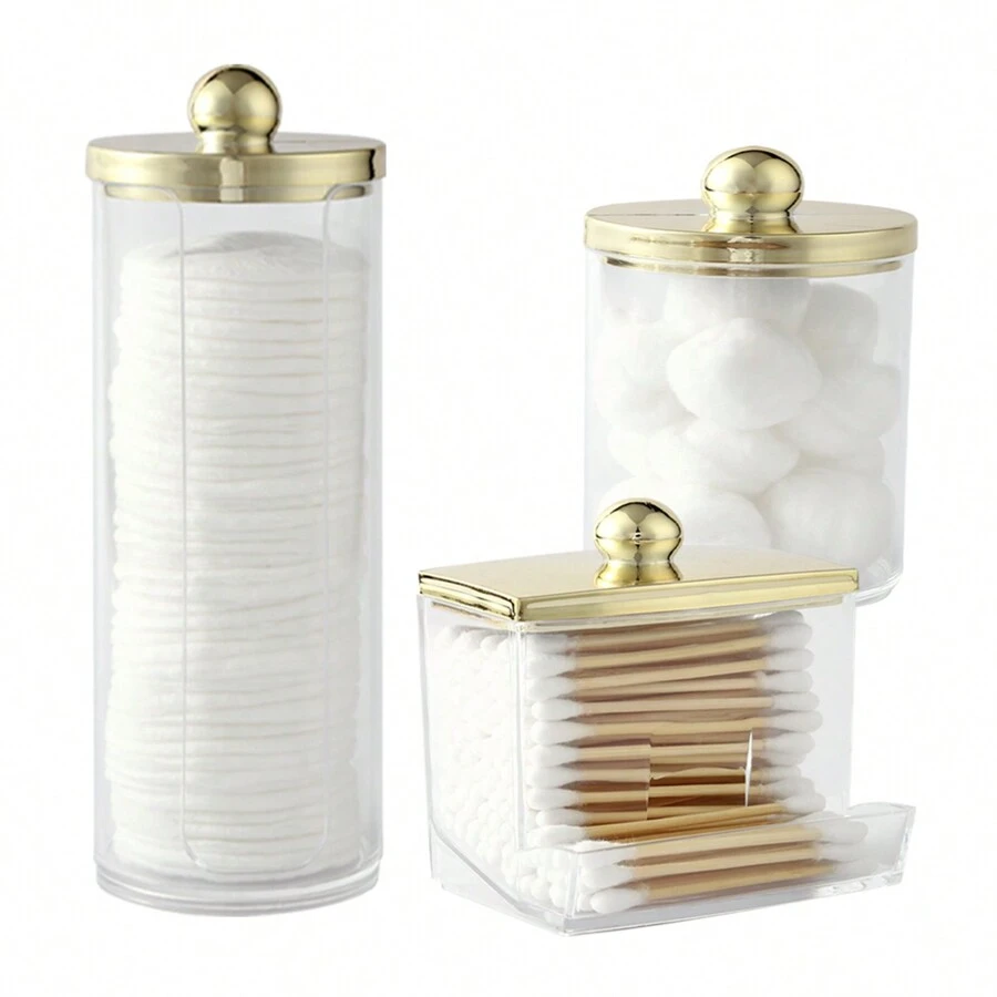 1pc/3 Pcs Qtip Holder Dispensers, Bathroom Organizers Containers For Makeup Ball/Qtip Swab/Makeup Round Pads/Floss/Hair Ties Canister Vanity Storage Jars Dispenser Holder, Dorm Room