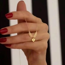 Heart Letter Necklace With Wings, Angel Wings Necklace, Memorial Wing Necklace, Remembrance Gifts, Personalized Grieving Gift, Angel Necklace - Gold - View 2