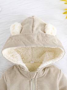 Baby Boys Autumn/Winter Warm Thicken Fleece Ear Decor Faux Pocket Decoration Casual Outdoor Jacket - Apricot - View 3