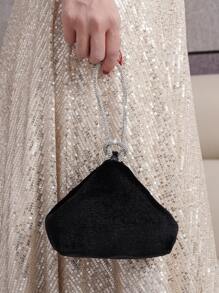 Bolsa de Mão Pequena para a Noite, Veludo Preto, Tachas, Clutch, Forma Assimétrica, Porta-moedas de Batom, Bolsa Pequena da Moda