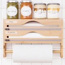 1 Stück Bambus Frischhaltefolien Spender, Bambus Küchenorganizer, Alu-Folie und Frischhaltefolie Aufbewahrungsbox, geeignet für die Küche