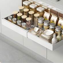 Pull Out Cabinet Organizer,1Pcs Expandable Pull Out Drawers For Cabinets, 16.5" Deep Pull Out Drawers Fixed With Adhesive Film For Kitchen Cabinet Organization