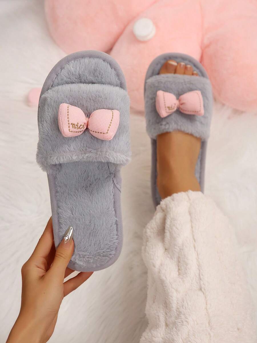 Dép giữ nhiệt nơ dễ thương cho bé gái, dép xỏ ngón đế mềm thời trang cho mùa thu đông - Màu xanh bụi bặm - Xem 1