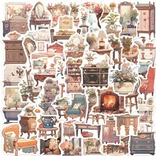 50 件复古家具贴纸，适用于水瓶、笔记本电脑、手机壳、吉他、电脑头盔、滑板、自行车装饰 - 彩色 - 查看 7