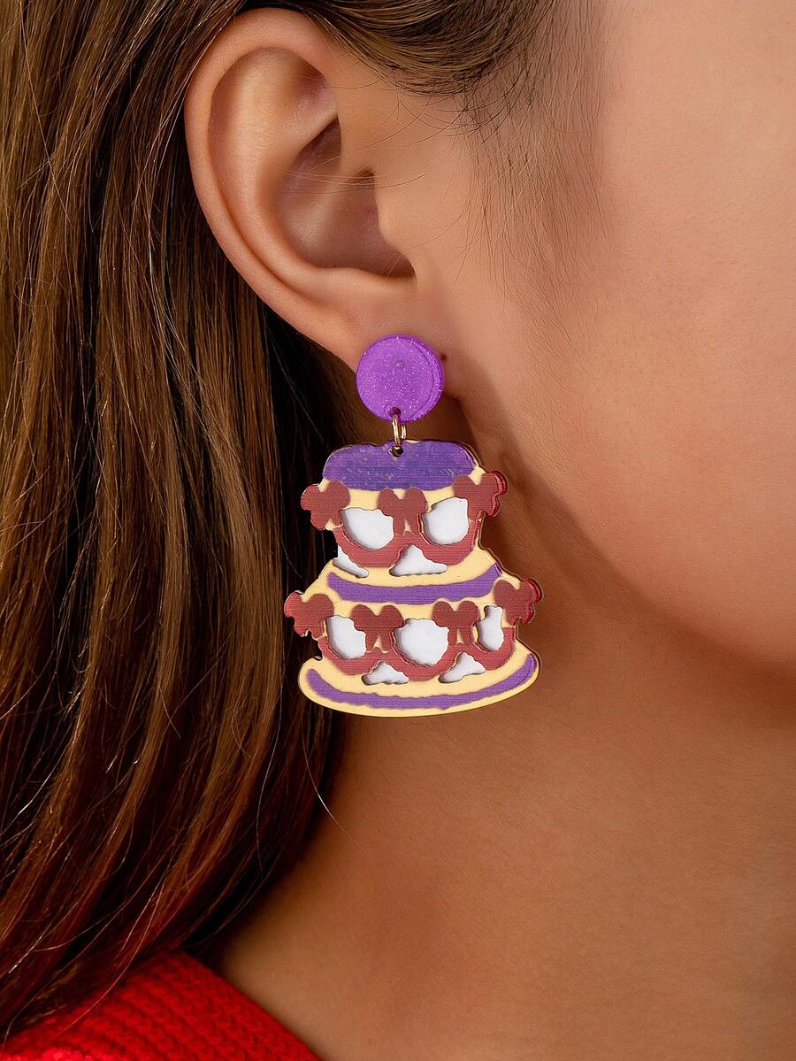 1 Cặp bông tai Acrylic hình bánh in thanh lịch, thích hợp cho phụ nữ đeo vào các ngày lễ và kỷ niệm - bánh ngọt - Xem 1