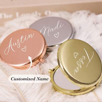 Personalized Pocket Mirror, Customized Name Gift, Gift Box With Packaging, Bridesmaid Gift, Bridal Shower Gift, Wedding Gift, Mother Carved Pocket Mirror Multi-Functional,Ornamental,Engraved,Letter Exquisite,Stylish,Fashionable,Vintage,Contracted Unique,Customized Treasurefinds,Girls Gift,Personalized Gifts For Women Ideal Gifts For Her Children,Family,Friends,Her,Grandparents
