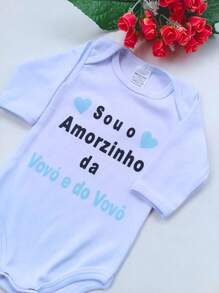 White Long Sleeve Baby Bodysuit With Colorful Phrases - Màu xanh nhạt - Xem 1