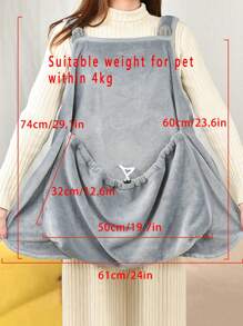 1 件灰色猫袋，前口袋猫咪携带袋，防猫毛围裙，适合坐猫和抱猫 - 灰色 - 查看 2