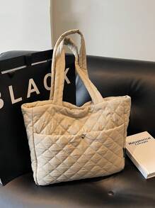 1 pièce Sac fourre-tout matelassé grande capacité mode automne et hiver pour femmes. Sac à bandoulière décontracté idéal pour le travail