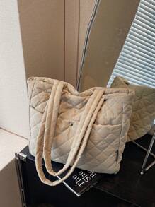 1 pièce Sac fourre-tout matelassé grande capacité mode automne et hiver pour femmes. Sac à bandoulière décontracté idéal pour le travail