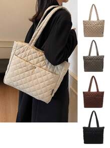 1 pièce Sac fourre-tout matelassé grande capacité mode automne et hiver pour femmes. Sac à bandoulière décontracté idéal pour le travail
