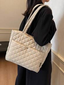 1 pièce Sac fourre-tout matelassé grande capacité mode automne et hiver pour femmes. Sac à bandoulière décontracté idéal pour le travail