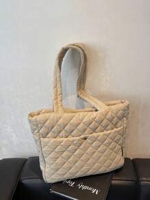 1 pièce Sac fourre-tout matelassé grande capacité mode automne et hiver pour femmes. Sac à bandoulière décontracté idéal pour le travail