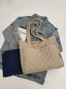 1 pièce Sac fourre-tout matelassé grande capacité mode automne et hiver pour femmes. Sac à bandoulière décontracté idéal pour le travail