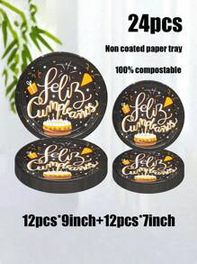 Ensemble de 24 pièces, fabriqué à partir de matériaux, comprenant des assiettes en papier jetables, des assiettes en papier thème gâteau d'anniversaire espagnol joyeux, des assiettes en papier de 7 pouces, des assiettes en papier de 9 pouces, des assiettes de fête jetables, des matériaux, des assiettes en papier, des accessoires de fête